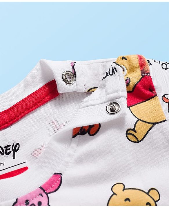Babyhug Disney Single Jersey Knit Half Sleeves T-Shirt & Shorts Set with Winnie the Pooh Print - Yellow & White