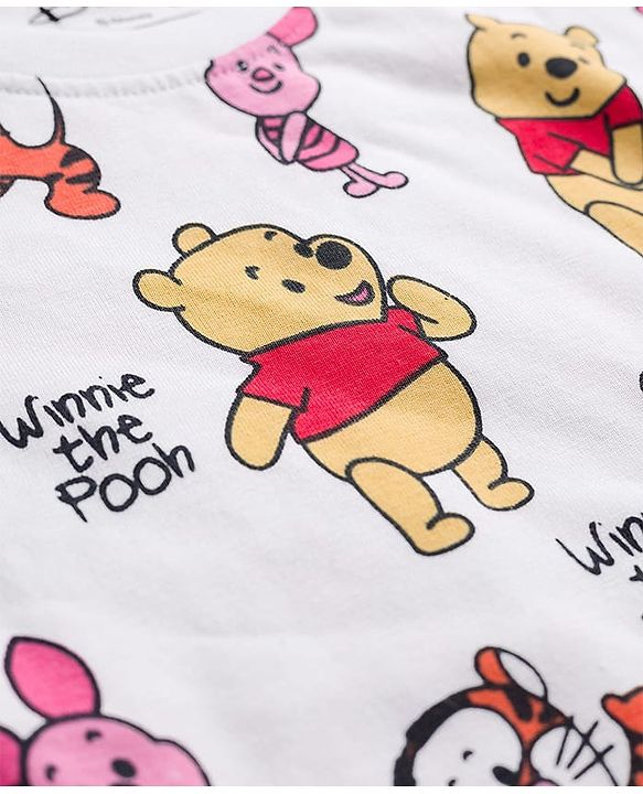 Babyhug Disney Single Jersey Knit Half Sleeves T-Shirt & Shorts Set with Winnie the Pooh Print - Yellow & White