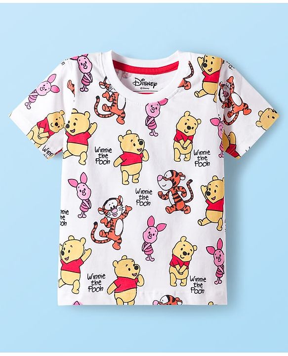 Babyhug Disney Single Jersey Knit Half Sleeves T-Shirt & Shorts Set with Winnie the Pooh Print - Yellow & White