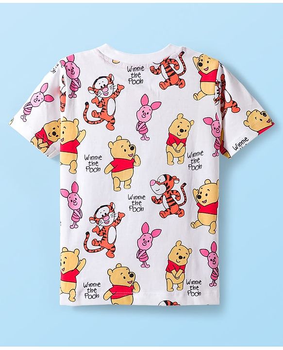 Babyhug Disney Single Jersey Knit Half Sleeves T-Shirt & Shorts Set with Winnie the Pooh Print - Yellow & White