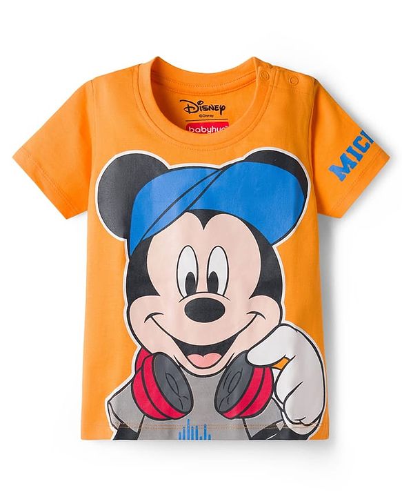 Babyhug Disney Single Jersey Knit Half Sleeves T-Shirts with Mickey & Friends Graphic Pack of 3 - Blue Orange & Green