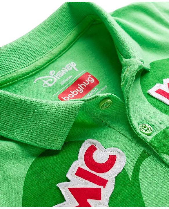 Babyhug Disney Single Jersey Knit Half Sleeves Polo T-Shirt with Mickey Mouse Graphic - Green