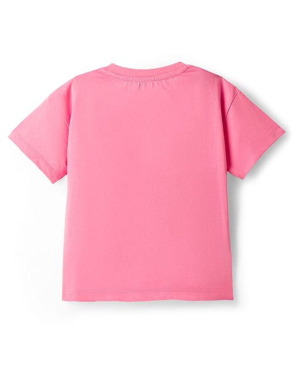 Babyhug Disney Single Jersey Knit Drop Shoulder Half Sleeves Oversized T-Shirt & Skirt Set with Minnie Mouse Graphic & Tie & Dye Effect - Pink