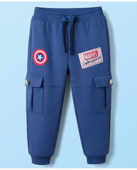 Babyhug Marvel Single Jersey Knit Half Sleeves T-Shirt & Lounge Pant Set with Captain America Graphic - Navy Blue