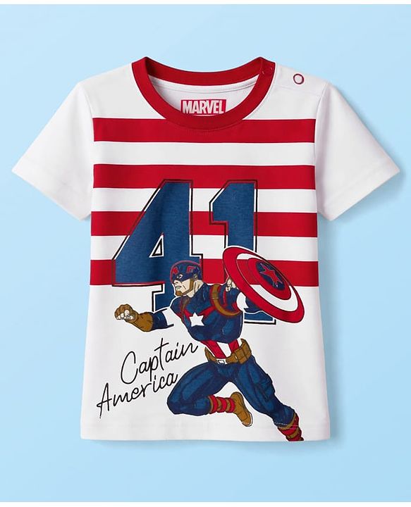 Babyhug Marvel Single Jersey Knit Half Sleeves T-Shirt & Lounge Pant Set with Captain America Graphic - Navy Blue