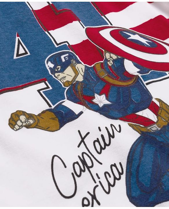 Babyhug Marvel Single Jersey Knit Half Sleeves T-Shirt & Lounge Pant Set with Captain America Graphic - Navy Blue