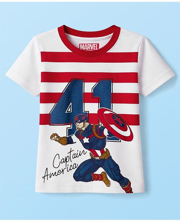 Babyhug Marvel Single Jersey Knit Half Sleeves T-Shirt & Lounge Pant Set with Captain America Graphic - Navy Blue
