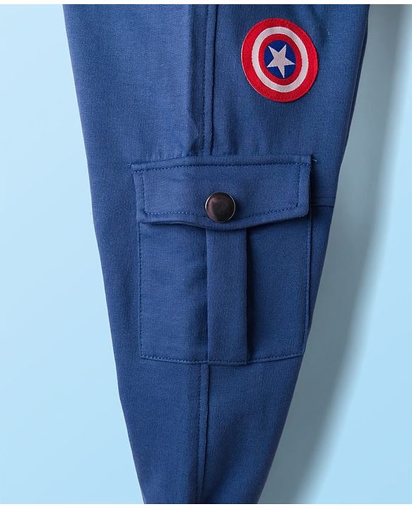 Babyhug Marvel Single Jersey Knit Half Sleeves T-Shirt & Lounge Pant Set with Captain America Graphic - Navy Blue
