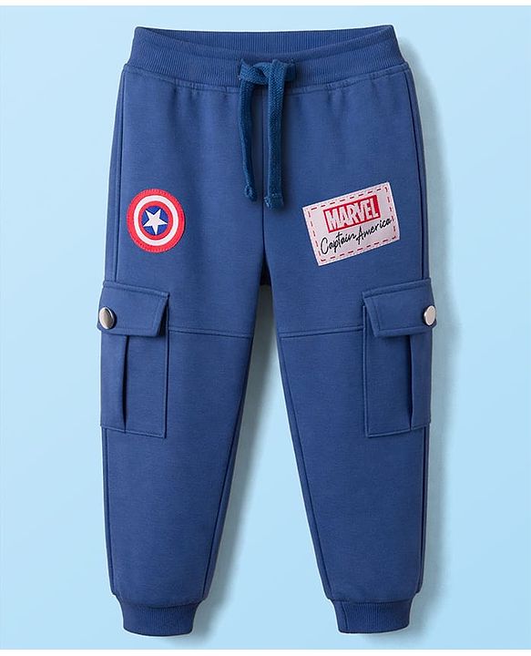 Babyhug Marvel Single Jersey Knit Half Sleeves T-Shirt & Lounge Pant Set with Captain America Graphic - Navy Blue
