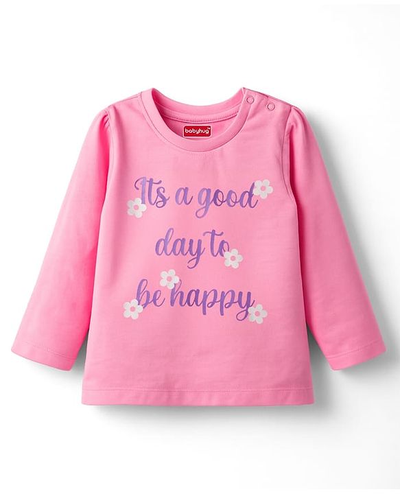 Babyhug Cotton Knit Full Sleeves Night Suit With Floral Print - Pink