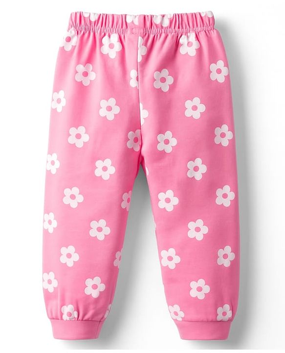 Babyhug Cotton Knit Full Sleeves Night Suit With Floral Print - Pink