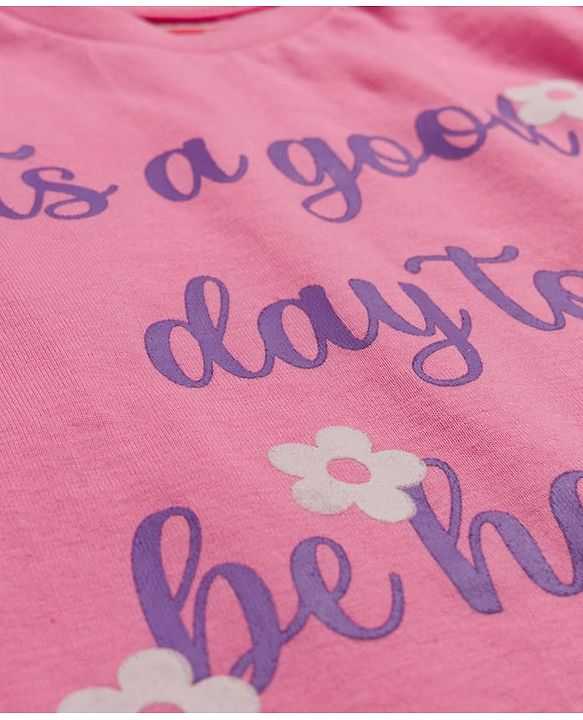 Babyhug Cotton Knit Full Sleeves Night Suit With Floral Print - Pink