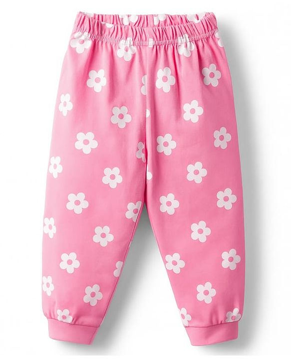 Babyhug Cotton Knit Full Sleeves Night Suit With Floral Print - Pink
