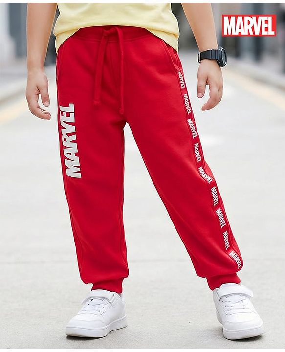 Pine Kids Marvel Terry Knit Full Length Lounge Pant with Marvel Graphic & Tape Detailing - Red