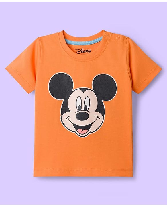Babyhug Disney Single Jersey Knit Half Sleeves T-Shirts with Mickey Mouse Graphic Pack of 3 - Light Blue Orange & White