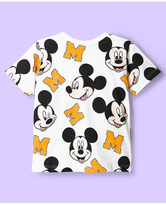 Babyhug Disney Single Jersey Knit Half Sleeves T-Shirts with Mickey Mouse Graphic Pack of 3 - Light Blue Orange & White