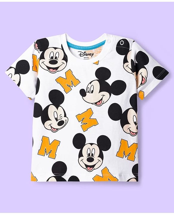 Babyhug Disney Single Jersey Knit Half Sleeves T-Shirts with Mickey Mouse Graphic Pack of 3 - Light Blue Orange & White