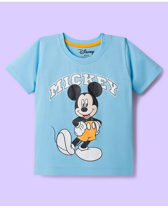 Babyhug Disney Single Jersey Knit Half Sleeves T-Shirts with Mickey Mouse Graphic Pack of 3 - Light Blue Orange & White