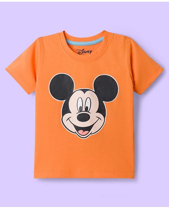 Babyhug Disney Single Jersey Knit Half Sleeves T-Shirts with Mickey Mouse Graphic Pack of 3 - Light Blue Orange & White