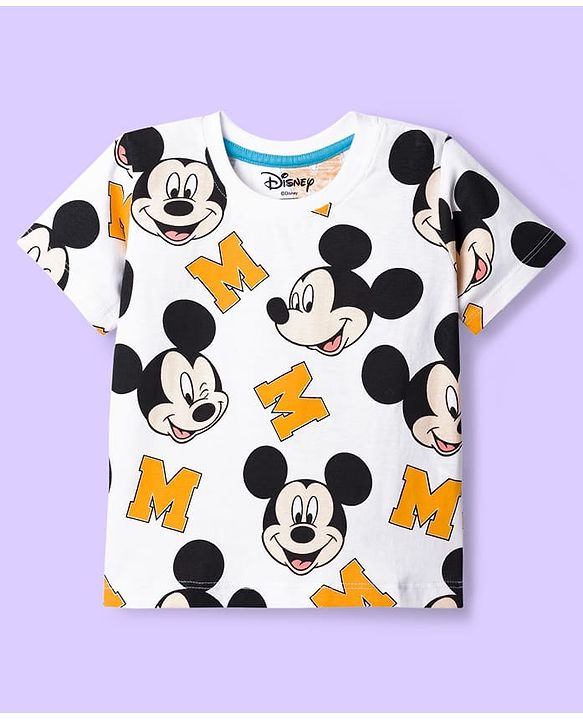 Babyhug Disney Single Jersey Knit Half Sleeves T-Shirts with Mickey Mouse Graphic Pack of 3 - Light Blue Orange & White