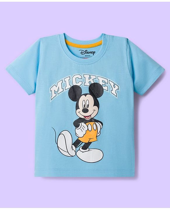 Babyhug Disney Single Jersey Knit Half Sleeves T-Shirts with Mickey Mouse Graphic Pack of 3 - Light Blue Orange & White