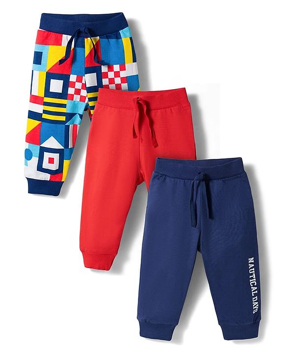 Babyhug Cotton Knit Full Length Printed Lounge Pants Pack Of 3 - Multicolour