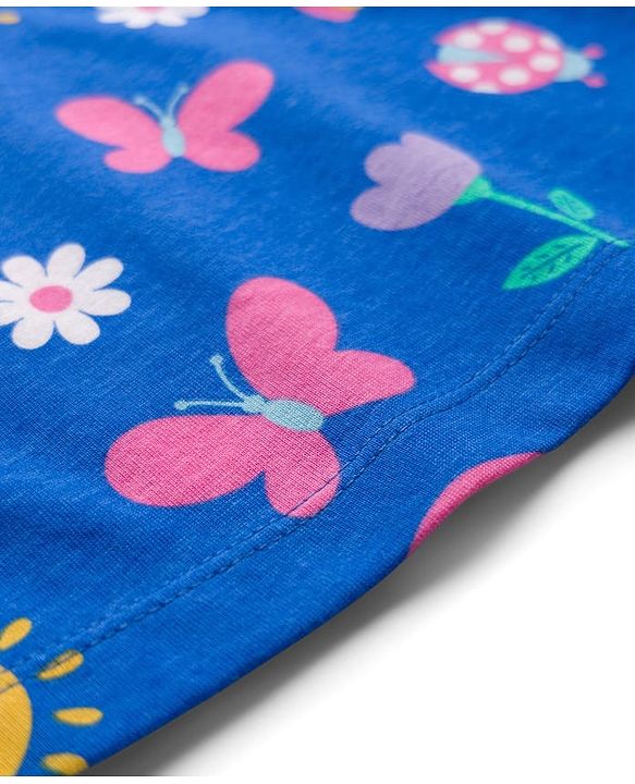 Babyhug Cotton Knit Full Sleeves Co-Ord Night Suit with Floral Butterfly & Rainbow Print - Navy Blue
