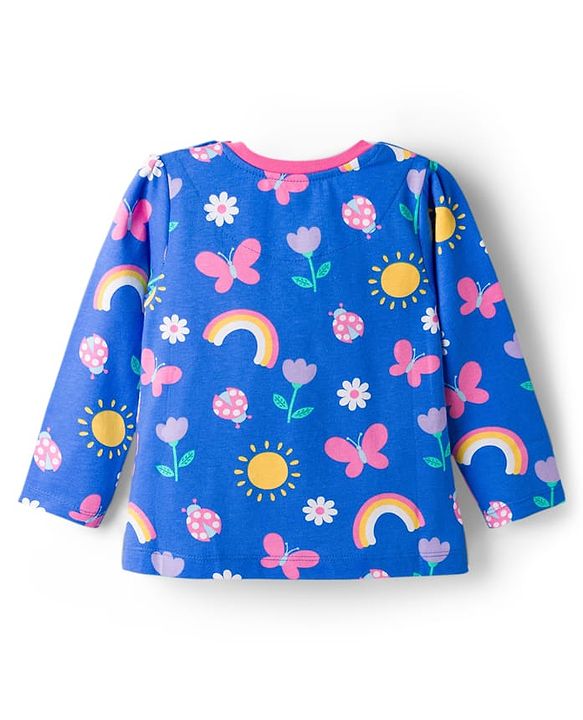 Babyhug Cotton Knit Full Sleeves Co-Ord Night Suit with Floral Butterfly & Rainbow Print - Navy Blue