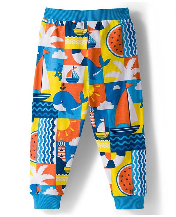 Babyhug Cotton Knit Full Length Nautical Theme Printed Lounge Pants Pack Of 3 - Multicolour