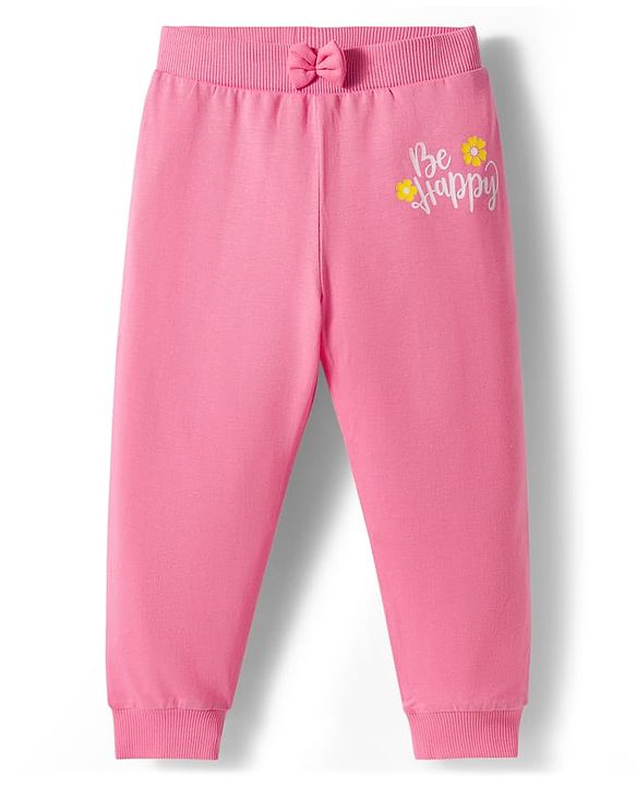 Babyhug Single Jersey Knit Full Length Lounge Pants with Floral Print & Bow Applique Pack of 3 - Multicolor