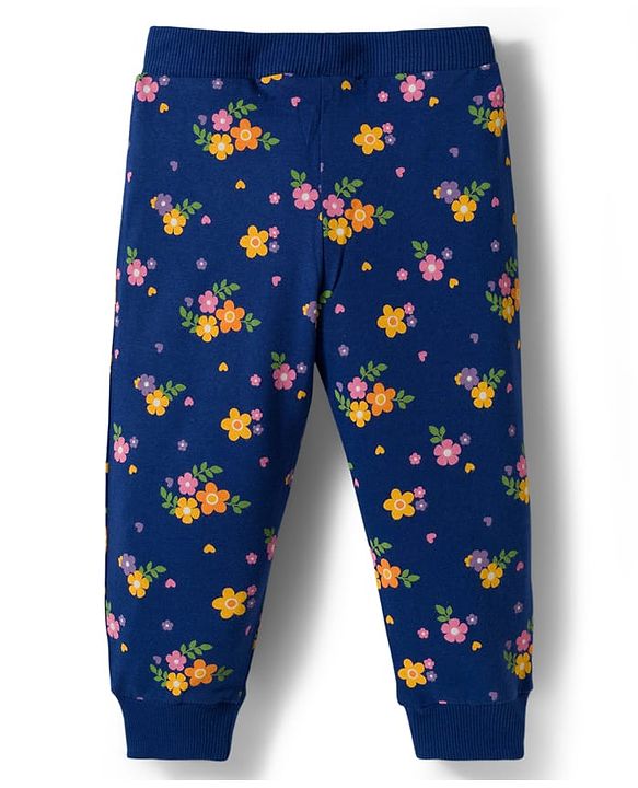 Babyhug Single Jersey Knit Full Length Lounge Pants with Floral Print & Bow Applique Pack of 3 - Multicolor