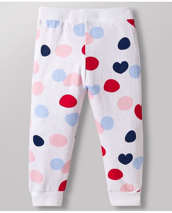Babyhug Single Jersey Knit Full Length Lounge Pants with Heart Polka Dot Print & Bow Applique Pack of 3 - Multicolor