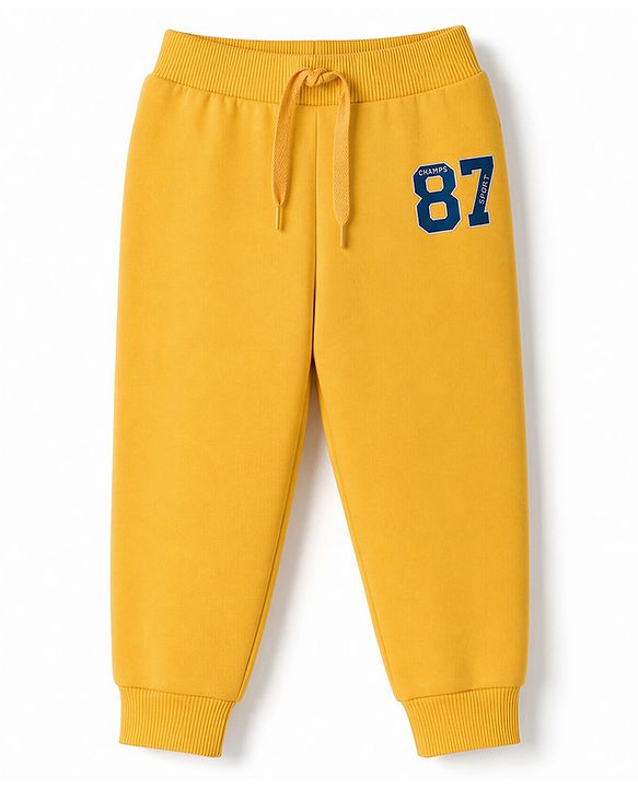 Babyhug 100% Cotton Single Jersey Knit Full Length Striped Lounge Pant with Varsity Print Pack of 3 - Navy & Yellow