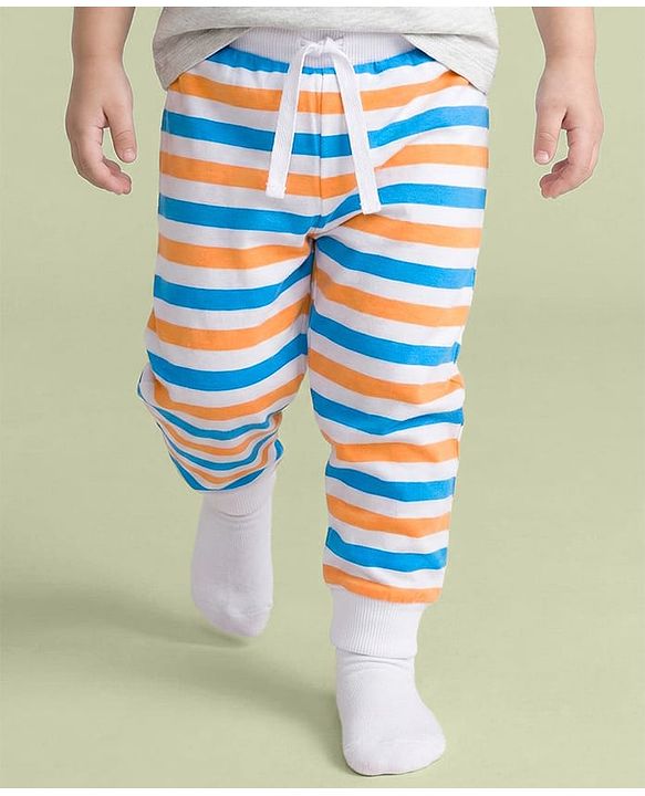 Babyhug Cotton Knit Full Length Striped & Fun Ready Printed Lounge Pants Pack of 3 - Multicolor