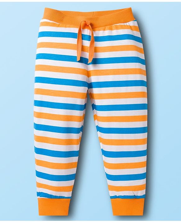 Babyhug Cotton Knit Full Length Striped & Car Printed Lounge Pants Pack of 3 - Multicolor