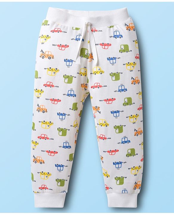 Babyhug Cotton Knit Full Length Striped & Car Printed Lounge Pants Pack of 3 - Multicolor