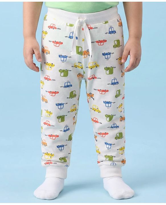 Babyhug Cotton Knit Full Length Striped & Car Printed Lounge Pants Pack of 3 - Multicolor