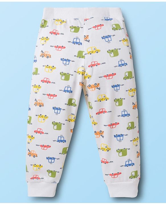 Babyhug Cotton Knit Full Length Striped & Car Printed Lounge Pants Pack of 3 - Multicolor