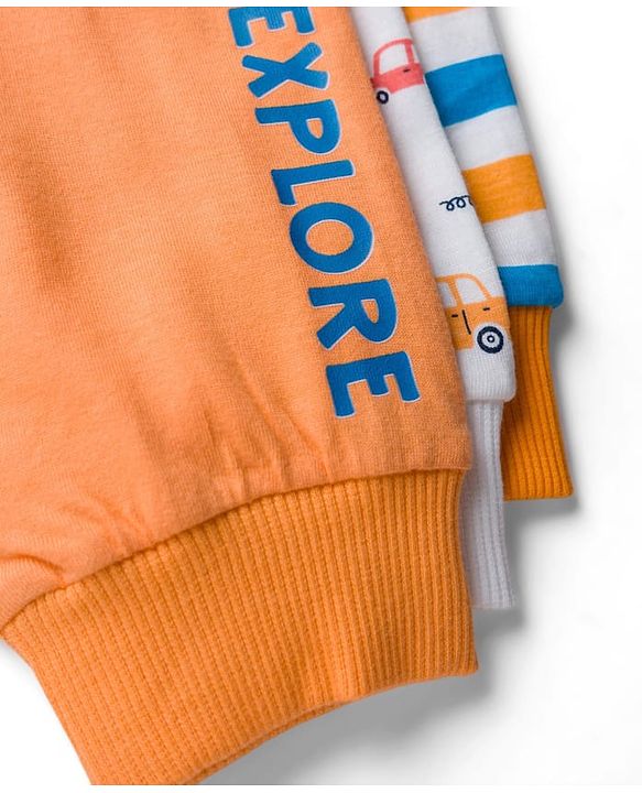 Babyhug Cotton Knit Full Length Striped & Car Printed Lounge Pants Pack of 3 - Multicolor