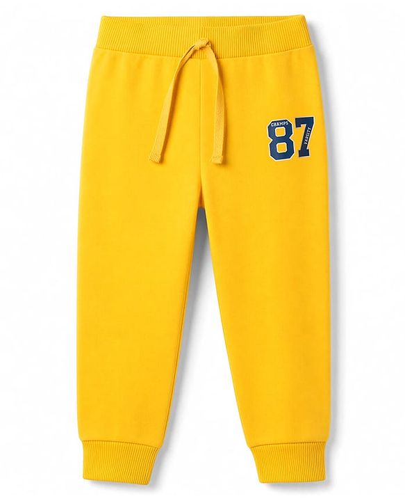 Babyhug 100% Cotton Single Jersey Knit Full Length Lounge Pant with Leafy & Varsity Print Pack of 3 - Navy & Yellow