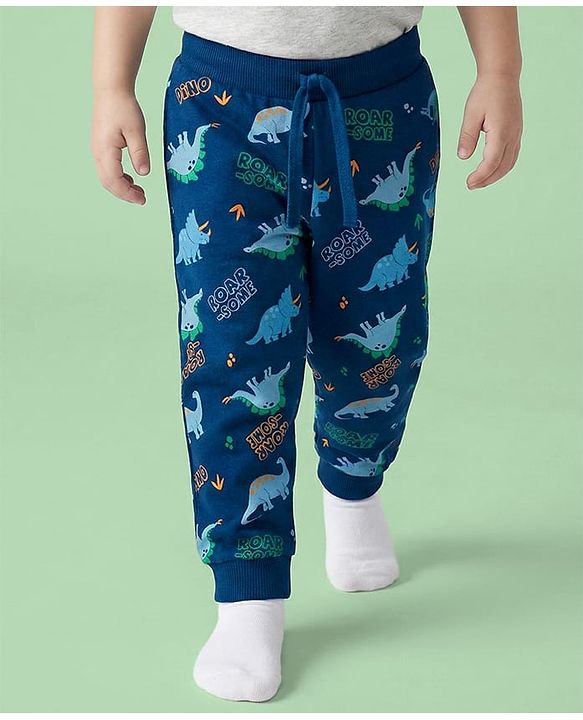 Babyhug Cotton Jersey Knit Full Length Lounge Pants with Dino & Star Print Pack of 3 - Multicolor