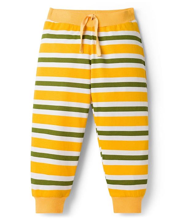 Babyhug Single Jersey Cotton Knit Full Length Striped Lounge Pants Pack Of 3 -Multicolour