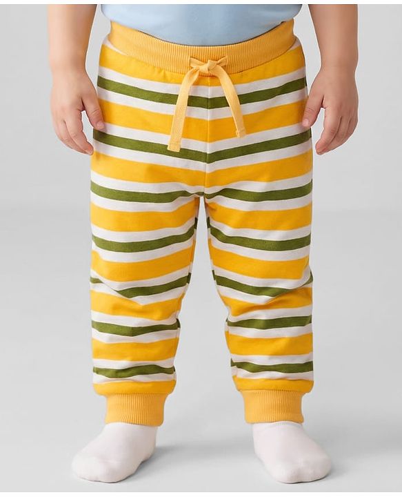 Babyhug Single Jersey Cotton Knit Full Length Striped Lounge Pants Pack Of 3 -Multicolour