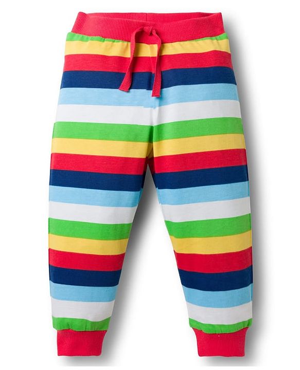 Babyhug Single Jersey Cotton Knit Full Length Striped Lounge Pants Pack Of 3 -Multicolour