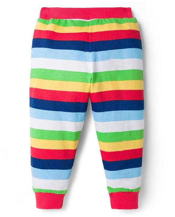 Babyhug Single Jersey Cotton Knit Full Length Striped Lounge Pants Pack Of 3 -Multicolour