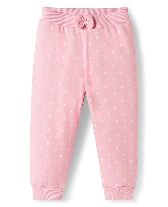 Babyhug Cotton Single Jersey Knit Full Length Lounge Pants with Polka Dotted Floral & Pretty Girl Print Pack of 3 - Yellow Pink & Navy Blue