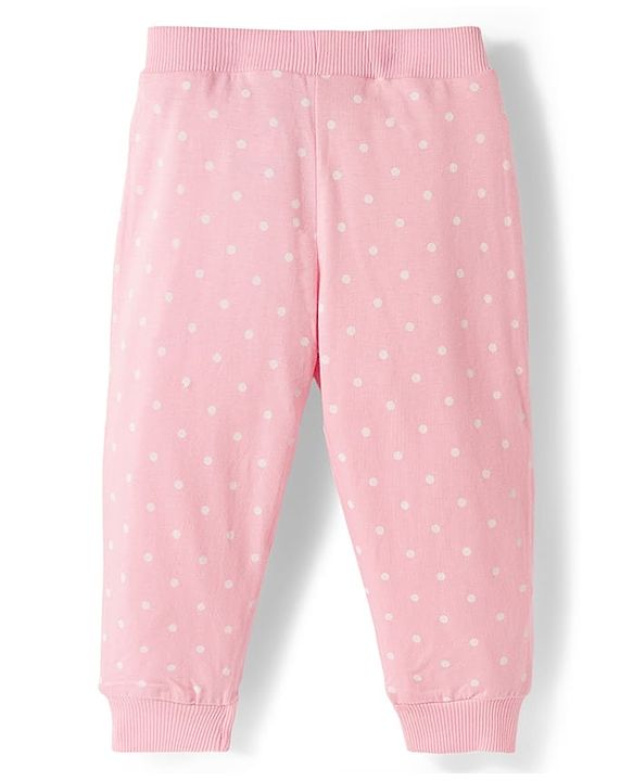 Babyhug Cotton Single Jersey Knit Full Length Lounge Pants with Polka Dotted Floral & Pretty Girl Print Pack of 3 - Yellow Pink & Navy Blue