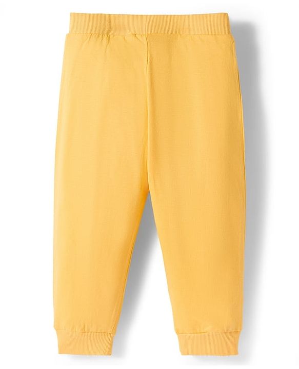 Babyhug Cotton Single Jersey Knit Full Length Lounge Pants with Polka Dotted Floral & Pretty Girl Print Pack of 3 - Yellow Pink & Navy Blue