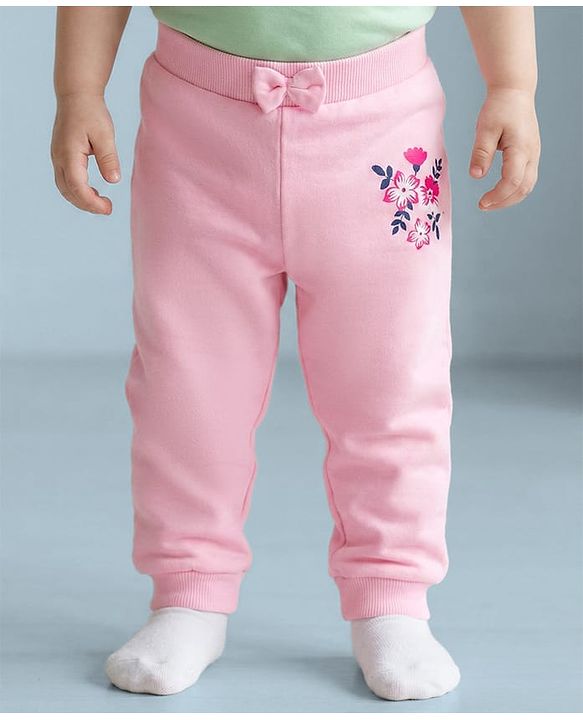 Babyhug Cotton Single Jersey Knit Full Length Lounge Pants with Hearts & Floral Print Pack of 3 - Blue Sea Green & Pink