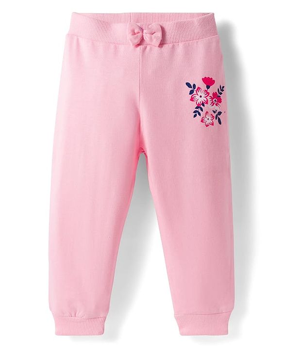 Babyhug Cotton Single Jersey Knit Full Length Lounge Pants with Hearts & Floral Print Pack of 3 - Blue Sea Green & Pink